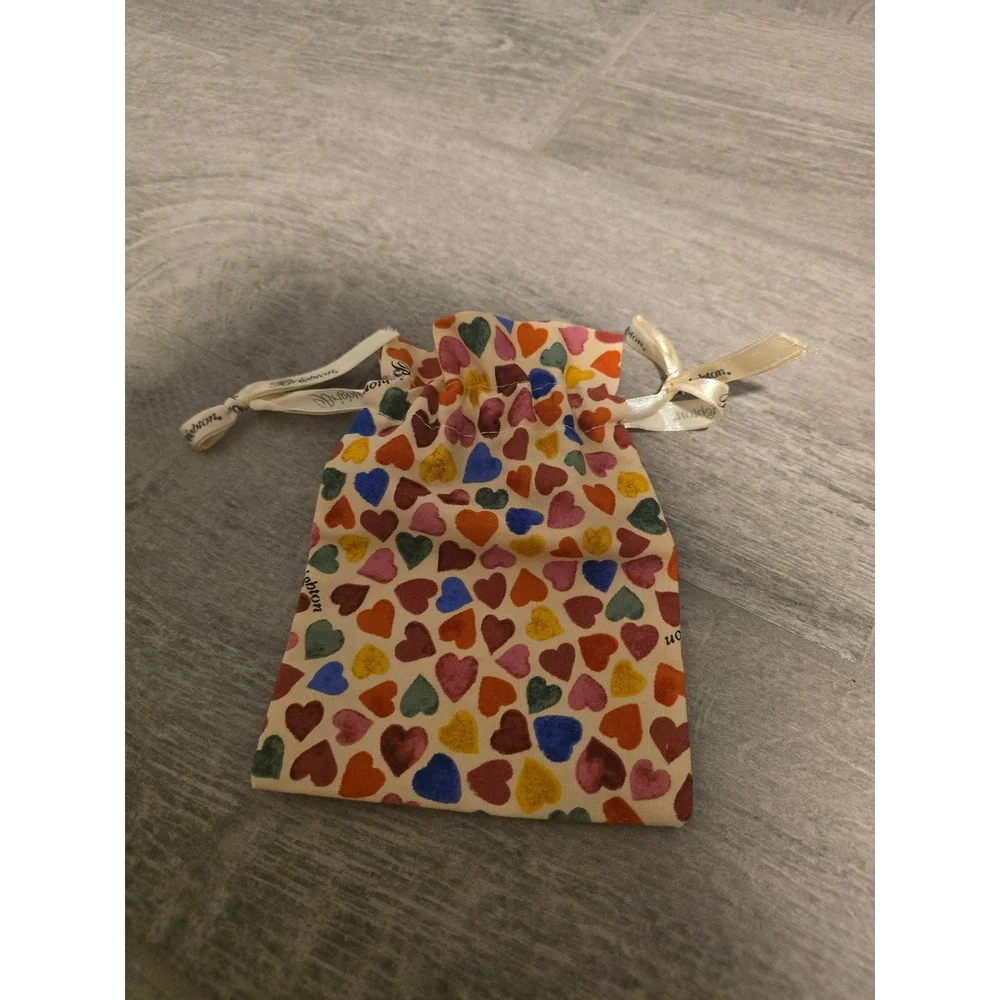 Brighton Jewelry Pouch‎ Drawstring Bag Hearts Print Beige Cream Gift